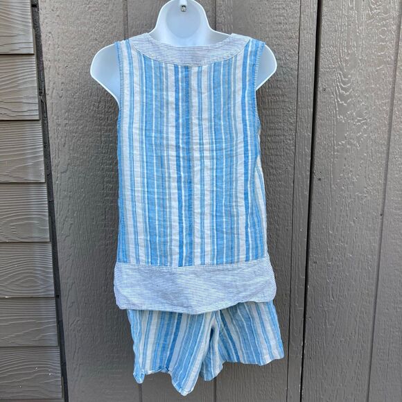 bcbgeneration blue stripes linen and cotton top and shorts  women’s size XS - Picture 2 of 6